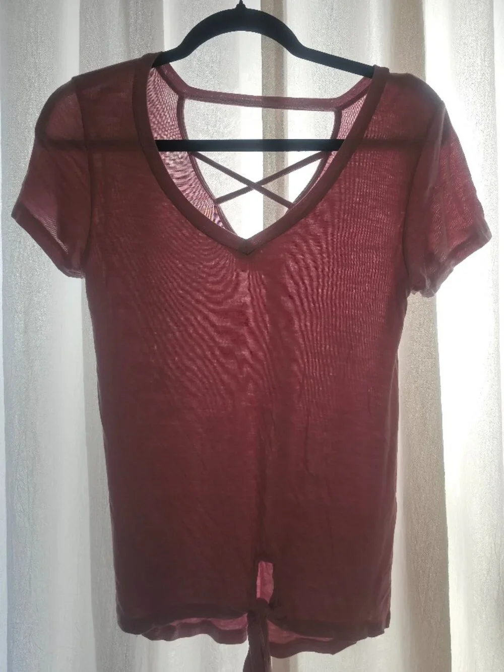 Glitz Mauve Pink Strappy Back Tie Front Short Sleeve Top M